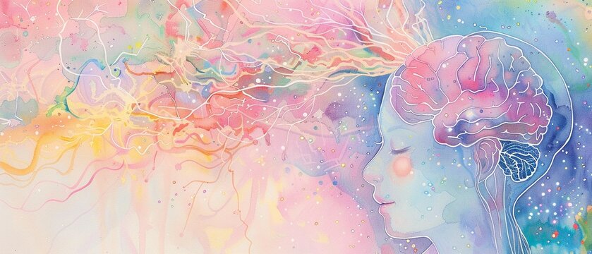 A scientist exploring neuroplasticity for learning, watercolor, soft hues, detailed
