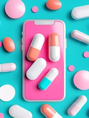 Magazine style cover photo showcasing a stylish medication reminder app, vibrant colors, sleek design, modern typography
