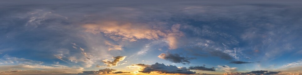 cloudy pink blue evening sky hdri 360 panorama view with zenith and awesome clouds before sunset...