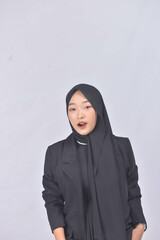 Asian Hijab Woman with Face Expressions and Gestures