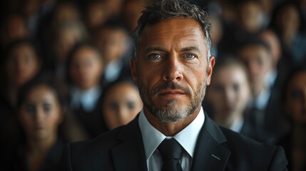 A businessman standing out from the crowd, symbolizing the unique value proposition that gives a company a competitive advantage in the marketplace