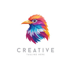 Colorful Geometric origami bird vector logo illustration