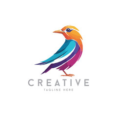 Colorful Geometric origami bird vector logo illustration