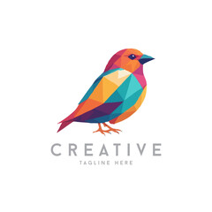 Colorful Geometric origami bird vector logo illustration