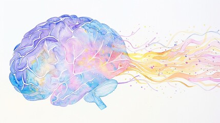 A brain with neurons firing, symbolizing rapid learning, watercolor, vibrant, detailed
