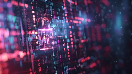 Obraz premium a padlock floating amid technological symbols, email folders, doc files, programming codes