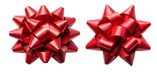 Two red bows on a transparent background. Holiday and gift concept.