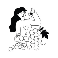 A young girl enjoying fresh grapes, favorite fruit vector illustration