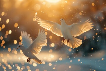 couple shares joy while releasing doves into the sky