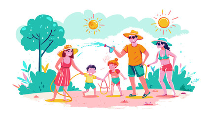 Family Enjoying Sunny Day at Park with Children Playing