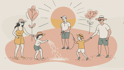 Family Enjoying Outdoor Summer Activities at Sunset