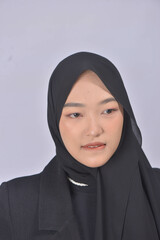 Asian Hijab Woman with Face Expressions and Gestures