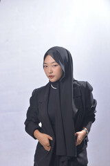 Fototapeta premium Asian Hijab Woman with Face Expressions and Gestures