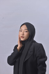 Asian Hijab Woman with Face Expressions and Gestures