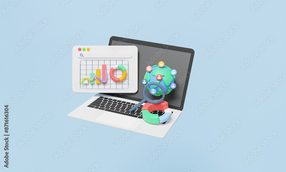 Poster business analytics data base of customer global via social media website system seo development conc