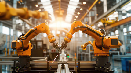 Industrial Robots Performing Automated Manufacturing in a Factory generated with AI