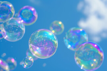 Bubbles Floating in a Blue Sky