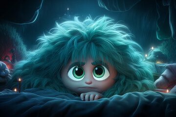 A Monster Under The Bed With Glowing Eyes Peeking Out