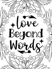 Motivational Quotes Flower Coloring Page Beautiful black and white illustration for adult coloring book