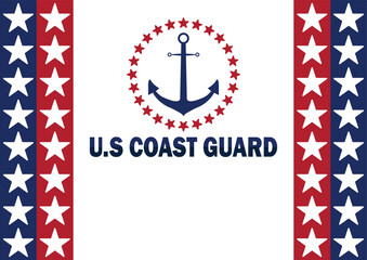 US Coast Guard. Holiday concept. Template for background, banner, card, poster with text inscription. Vector illustration.