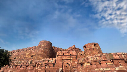 Red Fort Delhi Agra, one of the tourist attractions in India. Agra Fort is a historic red sandstone fort and a UNESCO World Heritage Site.