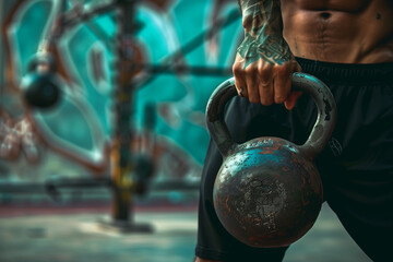 Fototapeta premium man performing kettlebell swings in the gym doing fitness