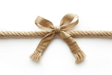 White isolated linen string twine with ribbon bow in top view