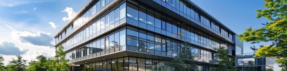 Modern Office Building Exterior Design with Glass Facade in High-Resolution AI-Generated Wallpaper, Showcasing the Architectural Brilliance and Contemporary Construction