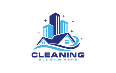 House Building Cleaning company badge, emblem. Vector illustration.