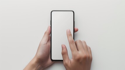 Hands hold mobile phone screen mockup, horizontal smartphone display mock up isolated on white
