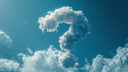 Cloud shaped like a question mark in a bright blue sky.