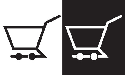 Shopping cart icon symbol. Flat shape trolley web store button. Online shop logo sign. Black silhouette isolated on white and black background.  Vector illustration. EPS 10 