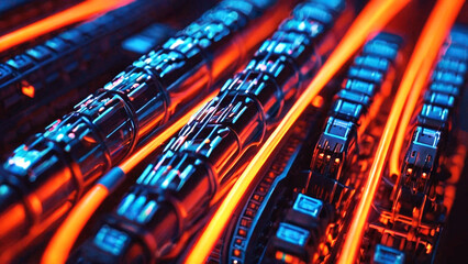 Glowing data cables transferring information background
