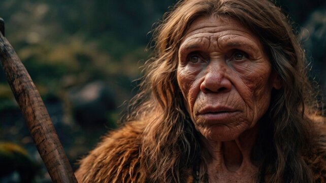 portrait of a Neanderthal woman, prehistoric woman	