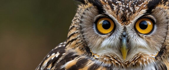 Beautiful advertisement close-up studio portrait of a great horned owl. Stunning wildlife bird of prey photography header. Bubo virginianus.