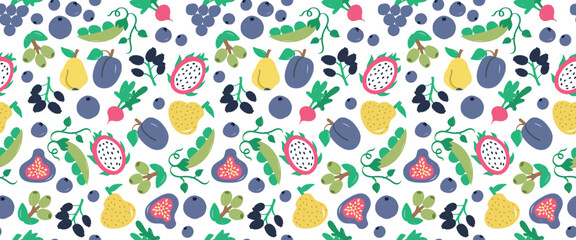 Cute fruits seamless pattern. flat vector illustration. Template for Notebook covers, pattern for wallpapers, textile or nature background.
