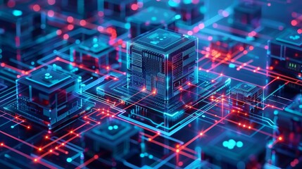 Obraz premium Wireframe zero trust architecture side view illustrating trust model futuristic tone Splitcomplementary color scheme