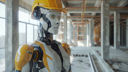 Humanoid Robot on Construction Site with Safety Gear generated with AI