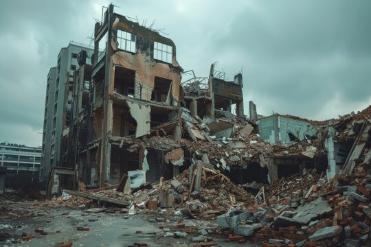 Devastated structure: a scene of chaos and havoc in a wrecked building