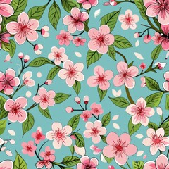 seamless pattern of dainty cherry blossoms, Generative AI