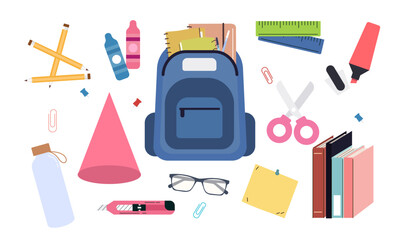 Different stationery for studying vector illustrations set