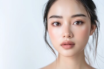 Obraz premium portrait of young beautiful asian woman healthy perfect skin beauty make up, skincare commercial product advertising, isolated on white background