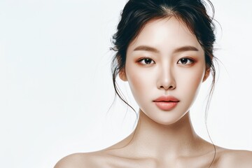Fototapeta premium young asian beautiful woman healthy perfect skin beauty make up, skincare commercial product advertising, isolated on white background