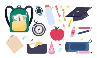 Different stationery for studying vector illustrations set