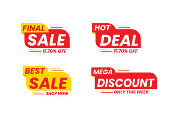 Final sale hot deal mega discount limited time template set. Only this week up to 70 percent off price reduction. Special offer badge vector illustration isolated on white background