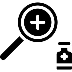 Fototapeta premium Research, Healthcare And Medical, Loupe, Pills, Drugs, Medicine Icon