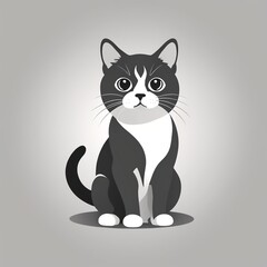 Fototapeta premium Monochrome Cat Icon in Vector Flat Design