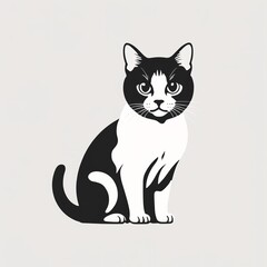 Monochrome Cat Icon in Vector Flat Design