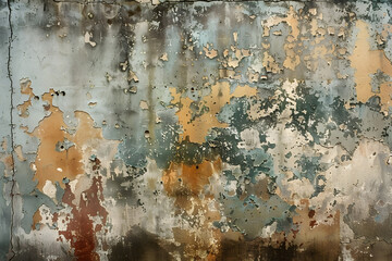 Obraz premium The aged worn wall shows paint streaks forming a gritty backdrop with a grimy texture