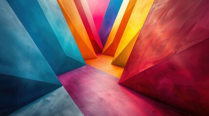 Vibrant geometric shapes with dynamic lighting, ample copy space